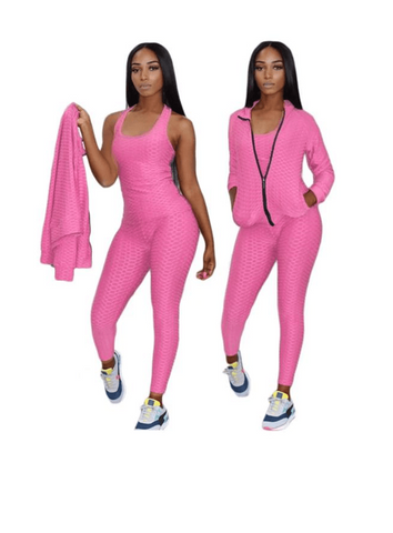 Women's Fitness Suit 3 piece Set Sweater Sweatpants Tank Top Stretchy Soft (6 Colors , 4 Sizes)