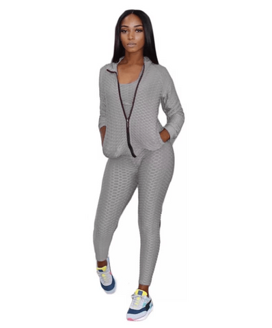 Women's Fitness Suit 3 piece Set Sweater Sweatpants Tank Top Stretchy Soft (6 Colors , 4 Sizes)