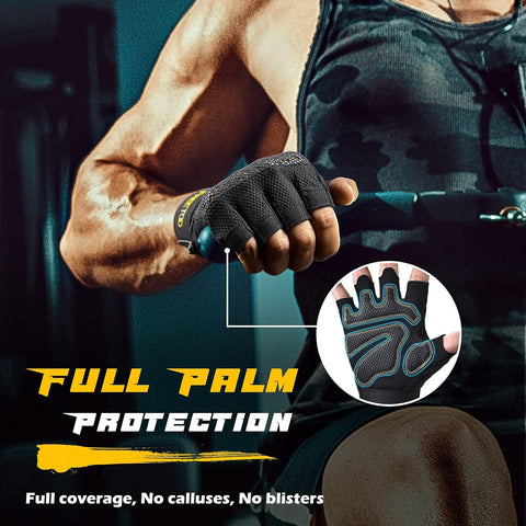 Workout Gloves for Men, [Full Palm Protection] [Ultra Ventilated] Weight Lifting Gloves with Cushion Pads and Silicone Grip Gym Gloves Durable Training Gloves for Exercise Fitness