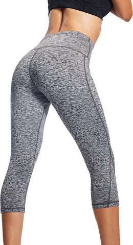 "Womens' High-Waisted Tummy Control Yoga Running Capris for Effective Workout"