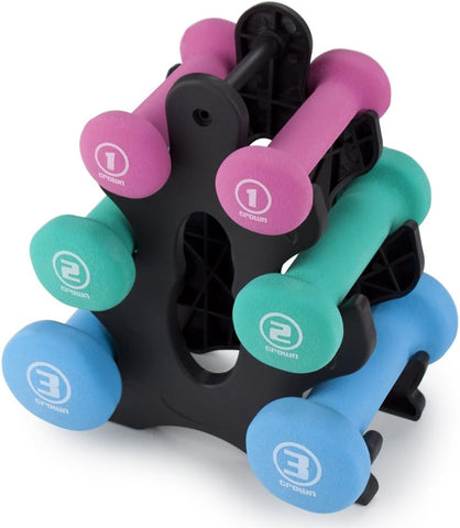 Set of 3 Pairs of Neoprene Body Sculpting Hand Weights with Stand by