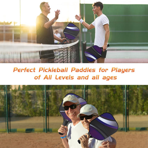 Pickleball Paddles Set of 2 Lightweight Graphite Surface Pickleball Racket for Adults/Kids, Including Covers and Carrying Bag, Polypropylene Honeycomb Core, 4 Balls and Free Cooling Towel