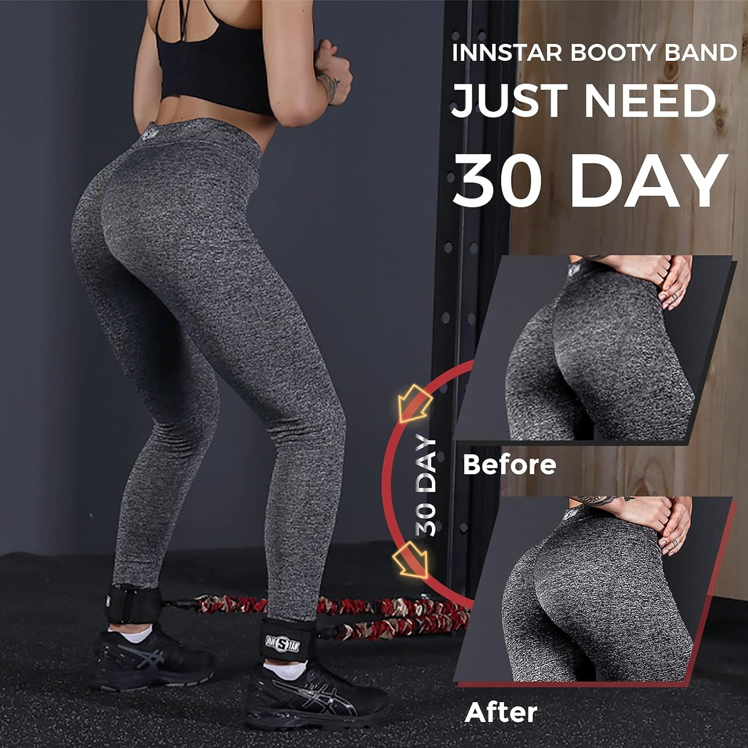 Booty Resistance Band Glute Cord Cable Machine for Hip Home Workout Cable Kickbacks with Instructions & Carry Bag