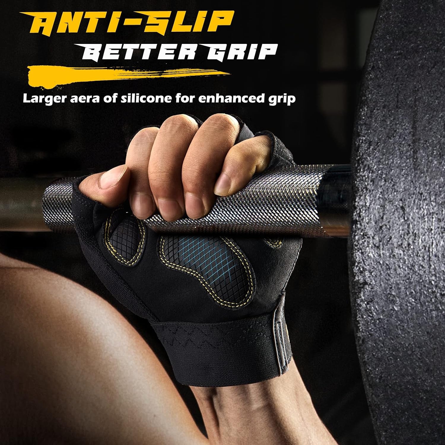 Workout Gloves for Men, [Full Palm Protection] [Ultra Ventilated] Weight Lifting Gloves with Cushion Pads and Silicone Grip Gym Gloves Durable Training Gloves for Exercise Fitness